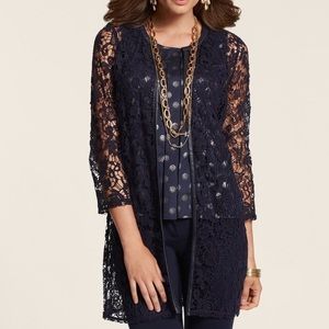 Chico’s Navy Piped Lace Duster - size 3/XL, in like new condition!